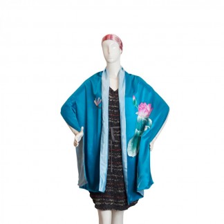 Blue silk scarf hand-embroidered with the lotus  53*200 cm-  Different  models